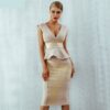 Celebrity Ruffles Party Dress Sets Women Bodycon Sets Sleeveless V-Neck Front Zipper Evening Club Bandage Sets