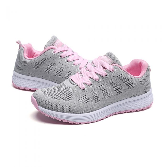 Sneakers Women Sport Shoes Lace-Up Fashion Mesh Round Cross Straps Flat ...