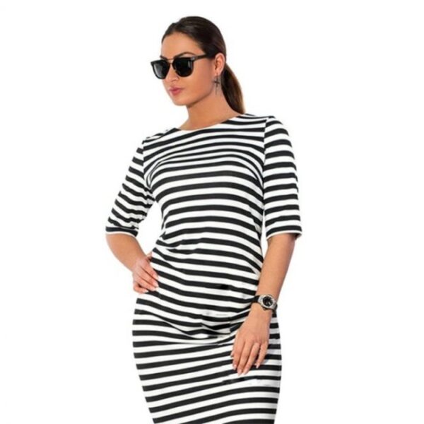 Quality Women Clothes White Black Zebra Striped Dress Fashion Bodycon Cotton Blends Autumn Dresses Plus Size Casual Dress 6XL  Stirmas