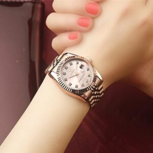 Deerfun Gold Luxury Watch Famous Brand Diamond Rose Waterproof Quartz Wristwatch With Calendar