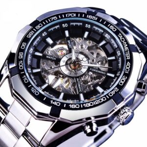 Top Brand Luxury Transparent Mechanical Male Wrist Watch Silver Stainless Steel Waterproof Mens Skeleton Watches