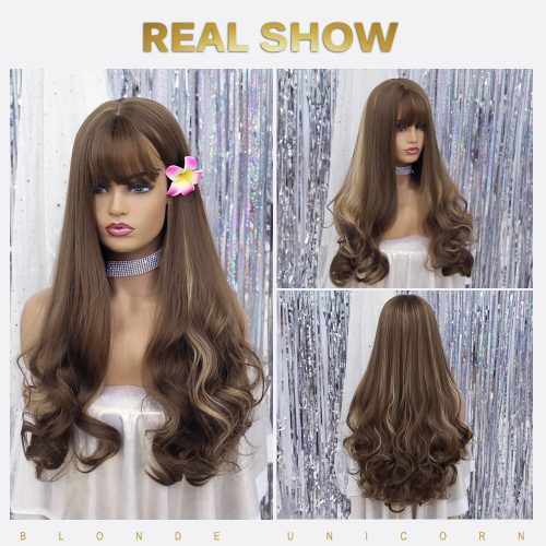 Curly Hair Wigs 26 Inch Synthetic High Density Temperature Long Wavy Wigs Brown Cosplay Black White Women  Stirmas