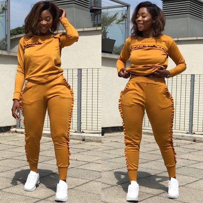 Sets of Women Tracksuits Running Suit Two Piece Solid Long-Sleeved ...