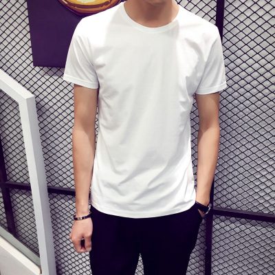 Fashion Men’s T-Shirt Loose Slim Casual Trendy Basic Tops Summer White Short Sleeve Stretch Solid Tees Soft Male Clothing  Stirmas