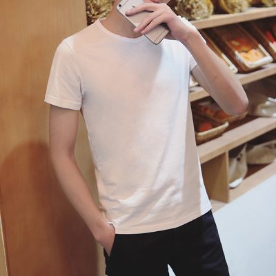 Fashion Men’s T-Shirt Loose Slim Casual Trendy Basic Tops Summer White Short Sleeve Stretch Solid Tees Soft Male Clothing  Stirmas