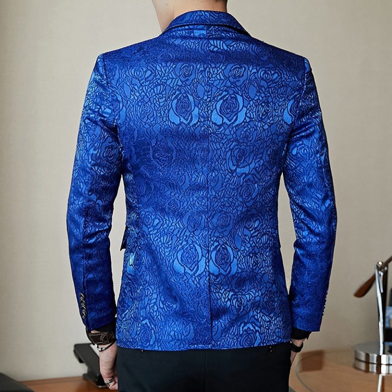 Top Royalty Blazer For Men Personality Rose Jacquard Slim Jacket For ...