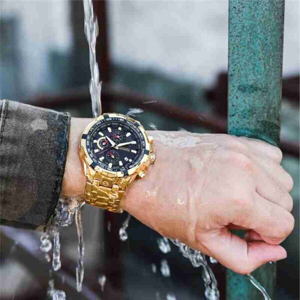 Golden Luxury Waterproof Wristwatch Men Stainless Steel Band Quartz Sport Calender Relogio Masculino  Stirmas