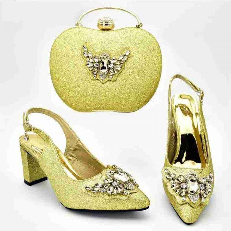 Women Designers Soft Shoes Nigerian Women Wedding Shoes and Bag Set