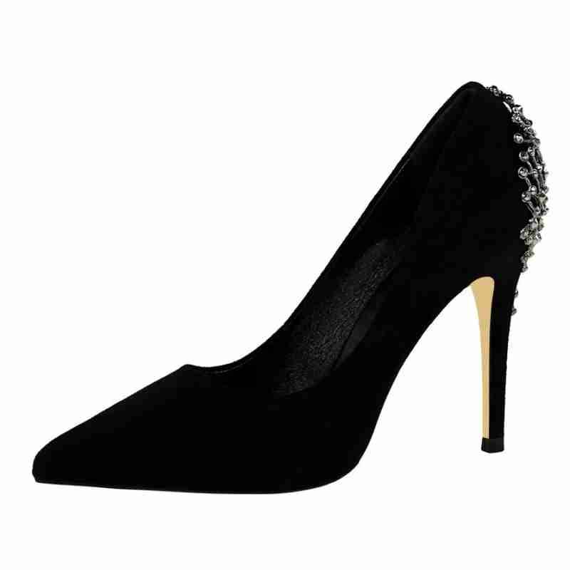 Women Pointed Toe Shoes 10cm Heels with Rhinestone - Stirmas