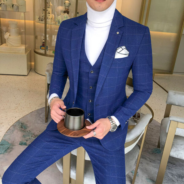 3 Pieces Suits Jackets+Pants+Vest Wedding Dress Suits For Men Blue Plaid Formal wear Suits New Men Slim Groom Suits Size XS-5XL  Stirmas