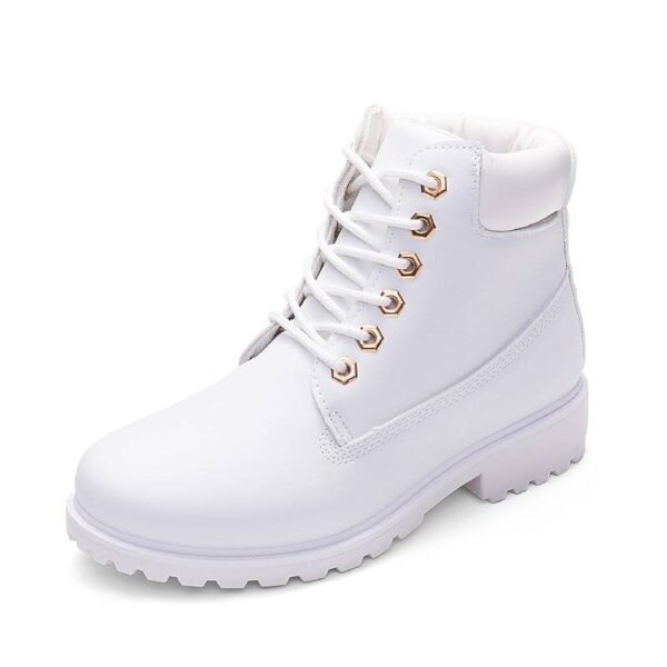Men’s Leather Work Boots Camel Snow Ankle Lace-up Boots Shoes Color: White Color: White Shoe Size: 35 Stirmas
