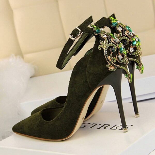 Pointed Pumps Women Shoes 10.5CM Thin Heels Color: Green Color: Green Shoe Size: 7 Stirmas