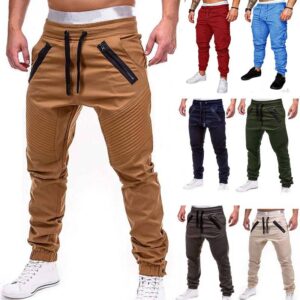 Men Casual Joggers Pants Solid Multi Pocket Trousers