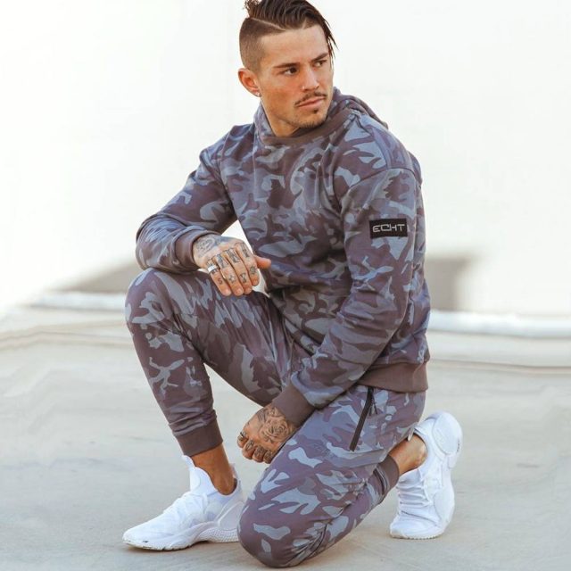 Camo Hoodies Sets Men Casual Sweatshirt Camouflage Joggers Sweatpants ...