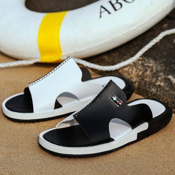 Hot Men Sandals Fashion Peep Toe PU Flip Flops Shoes Male Outdoor Non-slip Flat Beach Slides Big Size 38-46  Stirmas