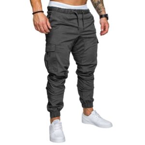 Men Joggers Pants Hip Hop Harem Male Trousers Mens Joggers Solid Multi-pocket Pants Sweatpants – L, Brown Grey