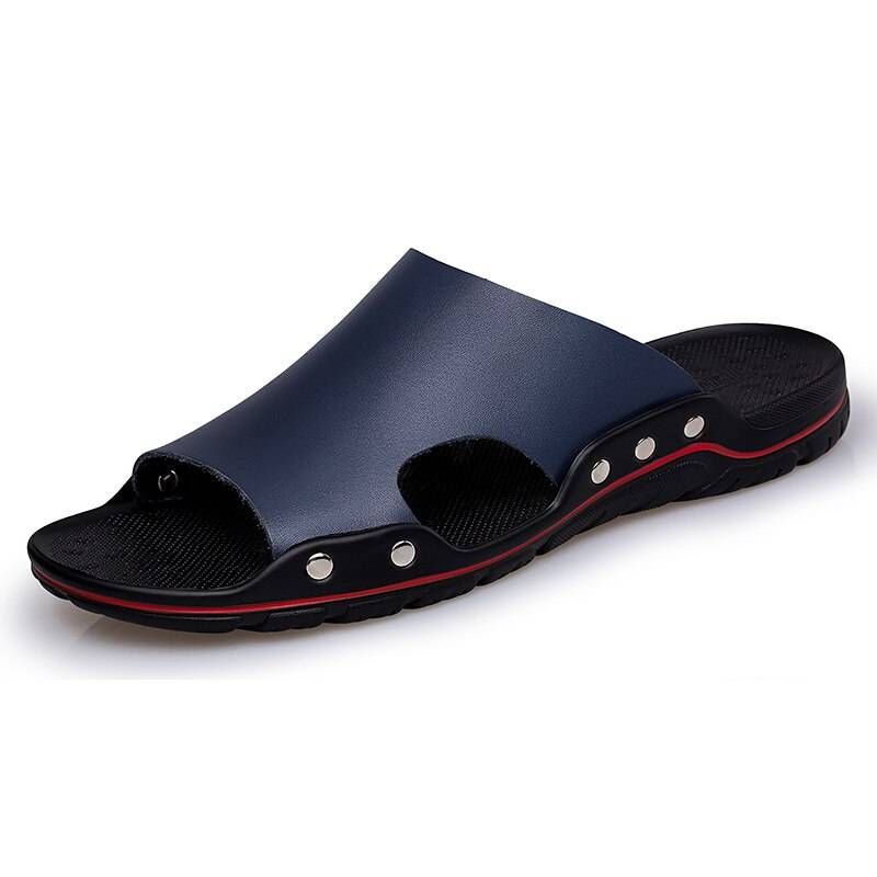 Men Leather Slippers Breathable Beach Slippers Men Slippers Size 38-48 ...