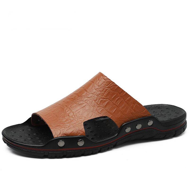 Beach Slippers Split Leather Quality Men Slippers Size 38-48 - Stirmas