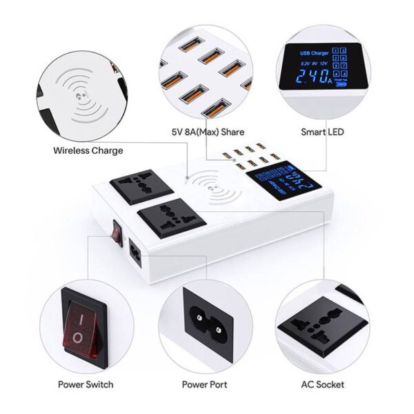 8 Ports QI wireless fast charger quick charge station led display mobile phone wall usb charger for iphone 6 7 8 7plus X xiaomi  Stirmas