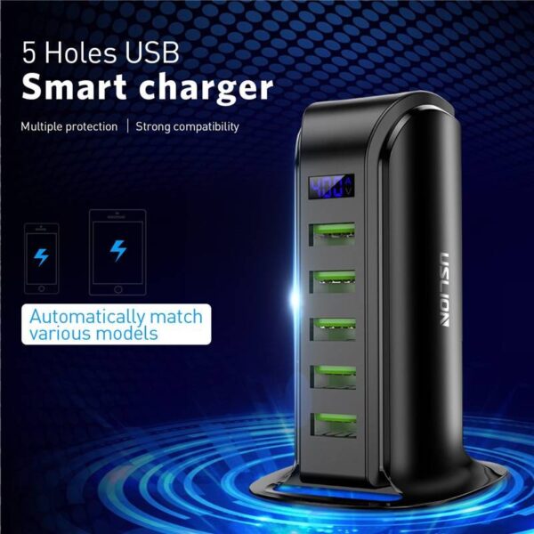 USB Charger HUB LED Display Multi 5 Port USB Charging Station Dock Universal Mobile Phone Desktop Wall Home EU UK Plug  Stirmas