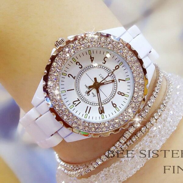 2020 Luxury Crystal Wristwatches Women White Ceramic Ladies Watch Quartz Fashion Women Watches Ladies Wrist Watches For Female  Stirmas