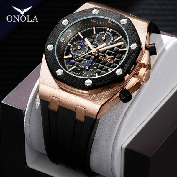 Fashion Classic Quartz Men watch Chronograph Waterproof Rubber Belt Date Wristwatch Rose Gold Metal Watch  Stirmas