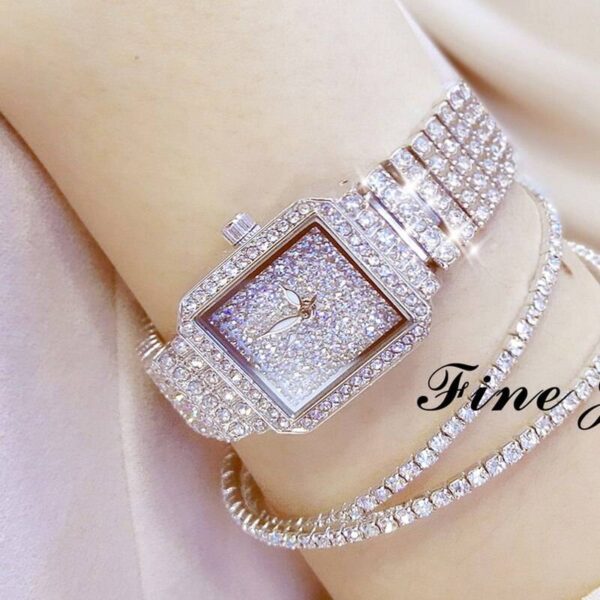 Full Diamond Quartz Women Silver Watches Luxury Brand Crystal Square Female Wristwatch Rhinestone Ladies Clock Montre Femme 2020  Stirmas