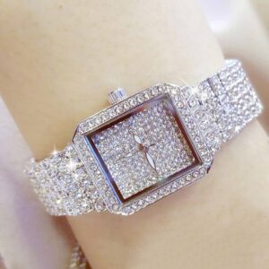 Female Wristwatch Full Diamond Quartz Women Silver Watches Luxury Brand Crystal Square Rhinestone Ladies Clock