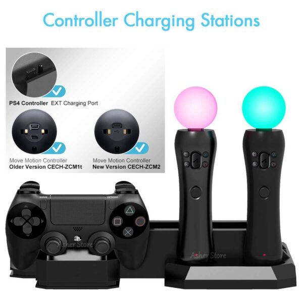 PS VR Move / PS4 Pro Slim Vertical Stand Cooler Cooling Fan Controller Charger Charging Dock for Sony Playstation 4 & PSVR Move  Stirmas