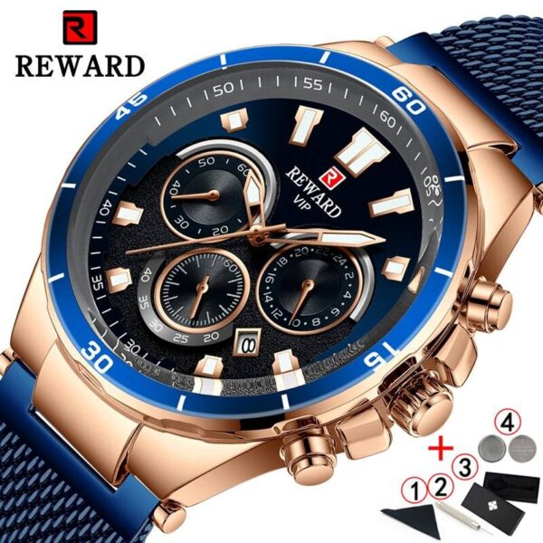REWARD Watch Top Brand Luxury Big Chronograph Men Watches Blue Gold Male Wristwatch Man Stirmas