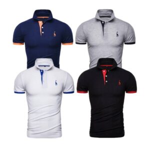 4 Pcs Set Men Polo Solid Short Sleeve Cotton Polo Shirt Slim Fit Polos
