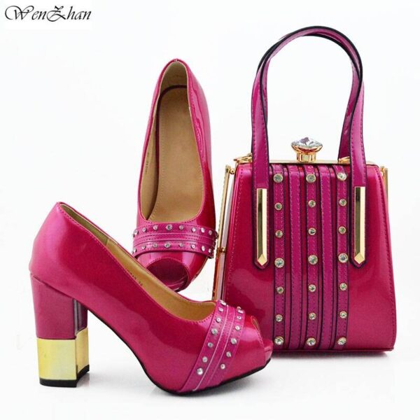 Fashion High Heel Shoes With Matching Bags Set Italy African Women's Party Shoes and Bag Sets Purple Color