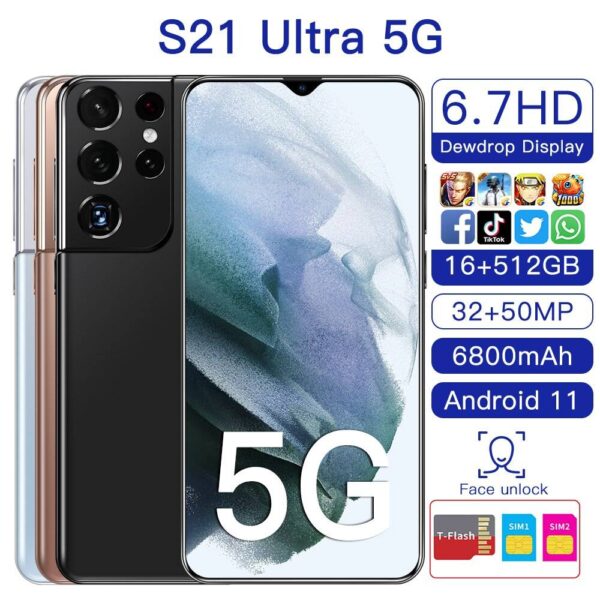 2021 New Arrival S21 Ultra 6.7 Inch 10 Core Smartphone 1440*3200 16GB+512GB 32MP+50MP 6800Amh Andriod 11 Cell Phone  Stirmas