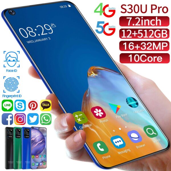 7.2 Inch 4G 5G Ultra Mobile Phones Galay S30 Pro Android 10.0 12GB 512GB Dual SIM Touch Screen Featured Smart Phone  Stirmas