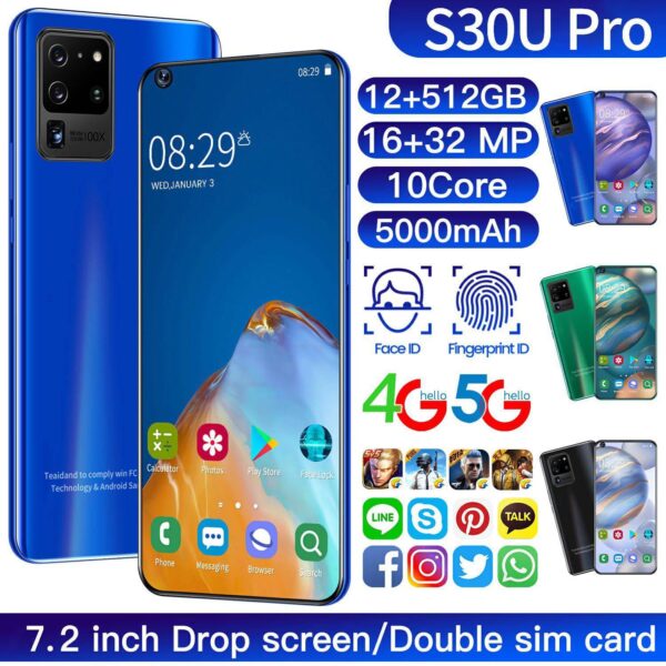7.2 Inch 4G 5G Ultra Mobile Phones Galay S30 Pro Android 10.0 12GB 512GB Dual SIM Touch Screen Featured Smart Phone  Stirmas