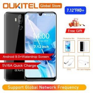 OUKITEL K9 7.12″ FHD+ Waterdrop 1080*2244 16MP+2MP/8MP Smartphone 4GB 64GB Face ID 6000mAh 5V/6A Quick Charge OTG Mobile Phone