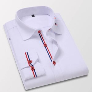 Oxford Long Sleeve Men Quality Striped Shirt Front Patch Regular-fit Button down Collar Thick Work Shirts
