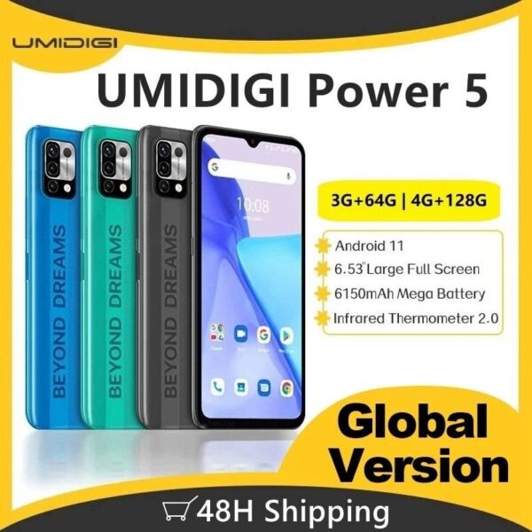 UMIDIGI Power 5 Android 11 Global Version Smartphone 6.53″ Full Screen Helio G25 16MP AI Triple Camera 6.53” 6150mAh  Stirmas